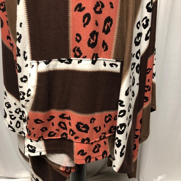 Oddy Leopard Block Brown Salmon Poncho One Size Animal Print Pullover Sweater - Picture 4 of 10